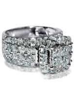 4ct w Real diamond Princess cut wedding ring square halo 12mm wide 14K White gold