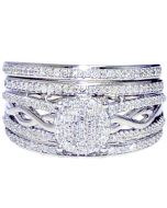 10K White Gold Bridal Wedding Ring Set 0.5ct Very Wide 11mm Woven 2pc Set