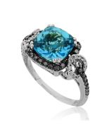 3.5ct w Blue and White Diamond Ring 10K White Gold 3ct Center Blue Topaz