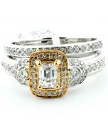 14K Two Tone Bridal Set 1ctw Diamond Emerald Cut Solitaire Center Rose And White Gold