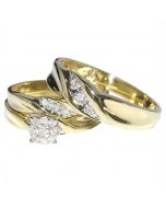 Trio Bridal Rings Set Mens and Womens Rings 10K Yellow Gold 0.16ct