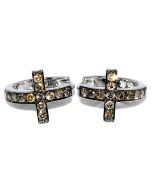 Cognac Diamond Cross Earrings 10k White Gold 0.46ct 13mm Hoop Earrings
