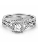 Princess Cut Wedding Ring Set Bridal Rings 14K White Gold 0.75ct w