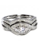 Bridal Set 0.45ct Diamond 14K White Gold Engagement Ring and Matching Wedding Band 