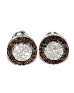 White Gold Cognac White Diamond Earrings Screw Back 7.5mm 0.18ct W Round
