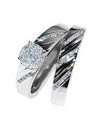 10K White Gold Bridal Set 0.33ctw Diamonds 9mm Wide Engagement Ring And Band 