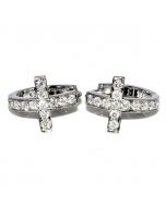Cross Earrings 0.45ctw Diamond 10k White Gold Hoops with Cross Real Diamond 13mm