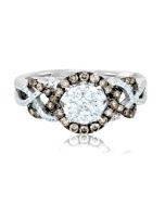 Cognac And White Diamond Bridal Wedding Ring 0.83ct 14K White Gold 10mm Wide Vintage