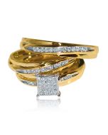 10K Yellow Gold His and Her Trio Rings Set Princess Cut Style pave top 0.25ct Diamond
