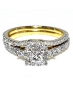 Princess Cut Diamond Bridal Set Rings 1ct 14K Yellow Gold EGL Certified 