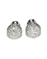 Real Diamond Stud Earrings 10k White Gold 7mm Wide 0.3ctw Pave Set Domed New