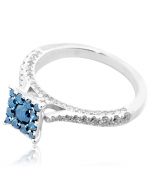 0.98ct Diamond Engagement Ring Blue Blue Diamond Center Top 14K White Gold