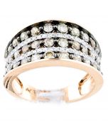 Cognac And White Diamond Wide Anniversary Ring 14K Rose Gold 1.45ct 11.5mm Wide