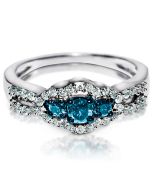 Blue Diamond Engagement Ring White Accents in White Gold 0.55ct W 7mm Wide New