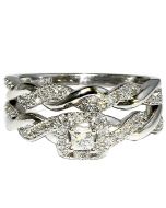 Princess Cut Diamond Bridal Set Rings 10K White Gold 0.33ct w Woven Sides