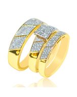 His and Her Trio Rings Set Yellow Gold 0.6ct Princess Cut Style Square Top