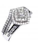 1CT Diamond Bridal Set 14K White Gold Princess Cut Solitaire Split Shoulder