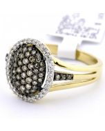 Cognac and White diamond Domed Cocktail Fashion Ring 0.53ct Diamonds 10K Yellow gold 13.5mm Wide