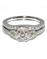 1ct Diamond Bridal Set Certified Diamonds Round 14K White Gold Round Solitaire Center 3 stone style