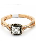 Coganc and White Diamond Rose Gold Princess Cut style Engagement Promise ring 0.33ct 14K Rose gold