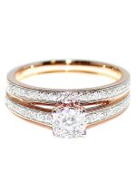Rose Gold Bridal Wedding Rings Set 10K 0.4ct w Diamond Solitaire Style 6.4mm wide