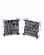 Large Black Diamond Earrings 1.39ct Sterling Silver 11.5mm Wide Screw Back Square Shaped