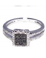 Black and White Diamond Halo Ring Square top 0.11ct Engagement Promise Ring 