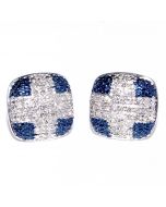 Diamond Stud Earrings Large 8.5mm Wide Cushion Shaped Screw Back Sterling Silver 0.15ct