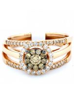 Wedding Set 3 piece Engagement Ring and Two matching Bands Rose Gold Cognac and White diamonds 0.5ct 14K
