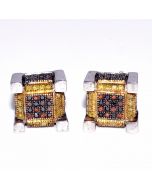 Large Stud Earrings 0.5ct Diamonds Yellow and Brown Diamonds Cube Shaped 9mm Wide