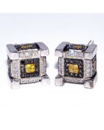 Large Diamond Earrings Cube Shaped Sterling Silver 10mm Wide 0.5ct Blue Yellow White Diamonds