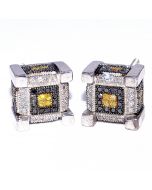 Large Diamond Stud Earrings Cube Shaped 0.25ct Sterling Silver 925 9mm Wide Black Yellow White Diamonds