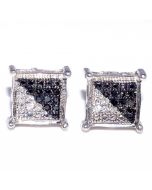 Black and White Diamond Earrings 925 Steerling Silver 0.11ct 7.5mm Wide Square