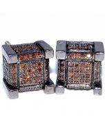 Cognac Brown Diamond Stud Earrings Cube Shaped Black Pvd Finish Silver 9mm Wide 0.25ct