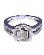 Princess cut Style Square Top Engagement Ring with Pave Diamonds 0.16ct 10mm Wide Silver