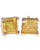 Yellow Canary Diamond Earrings Studs 10K Gold 0.25ct 7mm Wide Cube Shaped