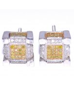 Yellow and White Diamond Stud Earrings 0.49ct Large Cube Shaped 9mm Sterling Silver