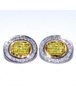 Yellow Diamond Earrings with White Diamonds Princess Cut and Round Large 15kk Wide 1ct Diamonds