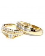 His and Her Rings Trio Set Princess Cut Diamond 0.75ctw 10k Yellow Gold Mens Womens Rings