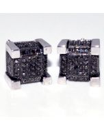Black Diamond Earrings 0.5ct 10K White Gold Screw Backs 9mm Wide Cubes