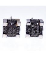 Black Diamond Stud Earrings Cube Shaped Large 7.5mm Wide 10K White Gold 0.28ctw