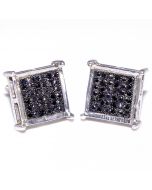 Black Diamond Earrings 925 Steerling Silver 0.13ct 8.5mm Wide Square Princess Style Pave Set