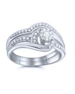 0.33ct Diamond Bridal Rings Set 10K White Gold 10mm Wide Swirl
