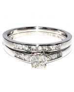 Princess Cut Wedding Set White Gold 1ct Round side diamond 8mm Engagement & band