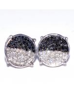 Diamond Earrings Large 10mm Black And White Diamonds Sterling Silver 10mm Wide 0.25ct