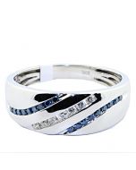 Mens Blue Diamond Wedding Band Ring 10K White Gold 8mm Wide 0.33ct Blue White diamonds