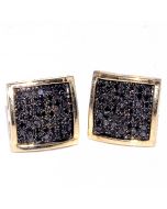 Black Diamond Stud Earrings Yellow Gold 10K Princess Cut Style Square Shaped with Round Diamonds 0.25ct