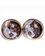 Yin Yang Earrings Cognac and White Diamonds 10K Yellow Gold 0.13ct Screw Back
