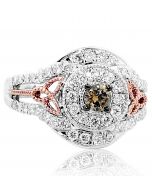 0.75ct Cognac Diamond Rose White Gold Vintage Diamond Wedding Ring 13.5mm Wide