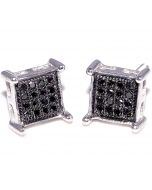 Black Diamond Stud Earrings Square Princess Cut Shaped Round Diamonds 0.11ct Sterling Silver